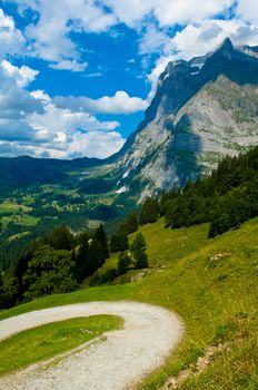 The Alps in Switzerland, high peaks steep valleys, Swiss Alps in Berner Oberland
