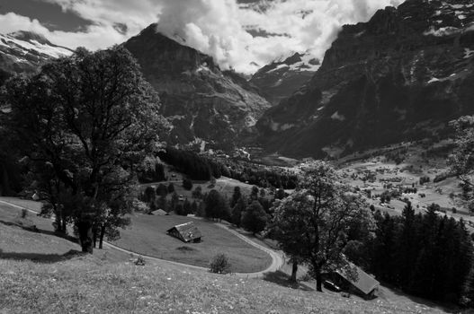 The Alps in Switzerland, high peaks steep valleys, Swiss Alps in Berner Oberland