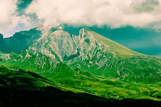 The Alps in Switzerland, high peaks steep valleys, Swiss Alps in Berner Oberland