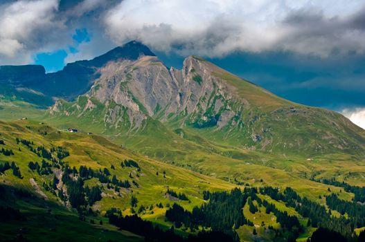 The Alps in Switzerland, high peaks steep valleys, Swiss Alps in Berner Oberland