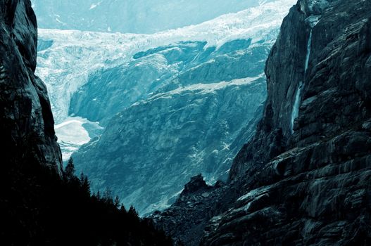 The Alps in Switzerland, high peaks steep valleys, Swiss Alps in Berner Oberland