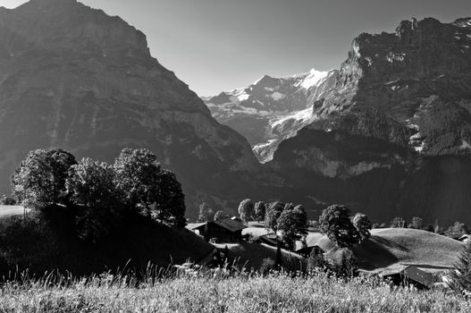 The Alps in Switzerland, high peaks steep valleys, Swiss Alps in Berner Oberland