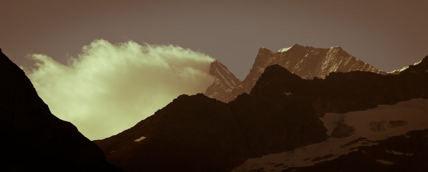 The Alps in Switzerland, high peaks steep valleys, Swiss Alps in Berner Oberland