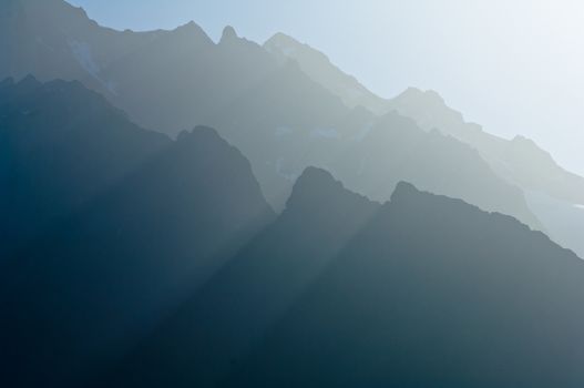 The Alps in Switzerland, high peaks steep valleys, Swiss Alps in Berner Oberland