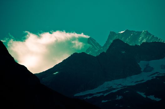 The Alps in Switzerland, high peaks steep valleys, Swiss Alps in Berner Oberland
