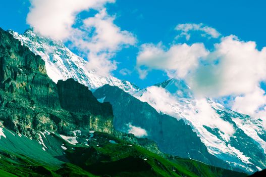 The Alps in Switzerland, high peaks steep valleys, Swiss Alps in Berner Oberland