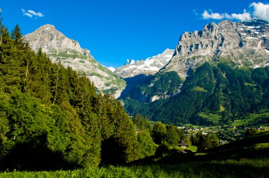 The Alps in Switzerland, high peaks steep valleys, Swiss Alps in Berner Oberland