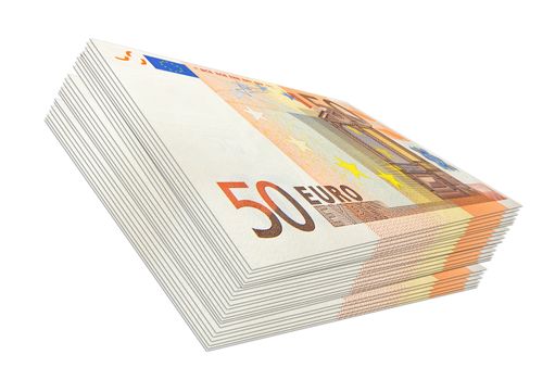 50 Euro banknotes bunch isolated on white background