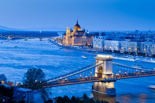 Budapest view with Chain Bridge and Parliament Building