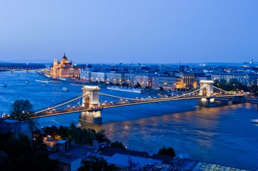 Budapest view with Chain Bridge and Parliament Building