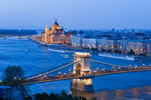 Budapest view with Chain Bridge and Parliament Building