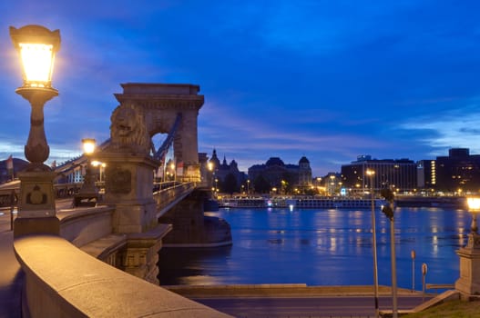 Early morning shot of Budapest with Chain Bridge and Danube river