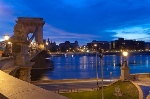 Early morning shot of Budapest with Chain Bridge and Danube river