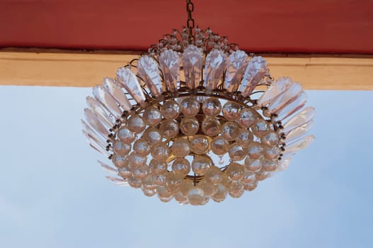 Classic crystal chandelier was hang on ceiling at the temple.