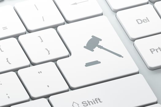 Law concept: Enter button with Gavel on computer keyboard background, 3D rendering