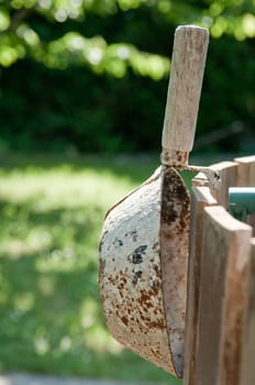 Dirty, rusty mortar hand tools trowel mason