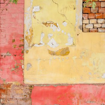 Old painted brick wall background weathered