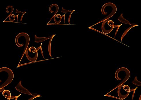 Happy new year 2017 isolated numbers lettering written with fire flame or smoke on black background.