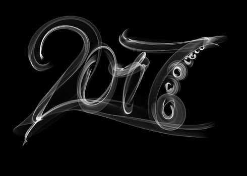 Happy new year 2017 isolated numbers lettering written with white fire flame or smoke on black background.