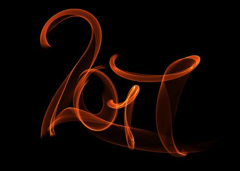 Happy new year 2017 isolated numbers lettering written with fire flame or smoke on black background.