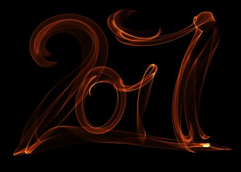 Happy new year 2017 isolated numbers lettering written with fire flame or smoke on black background.