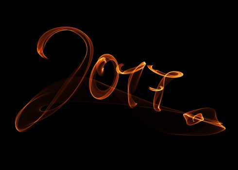 Happy new year 2017 isolated numbers lettering written with fire flame or smoke on black background.