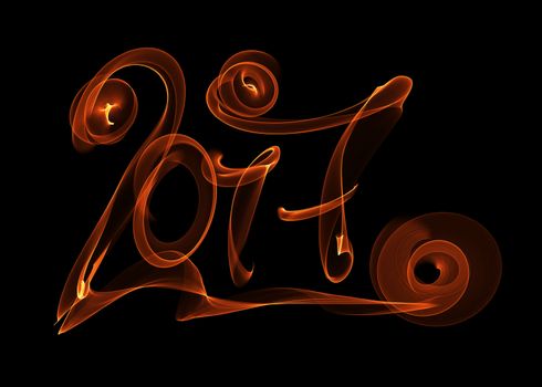 Happy new year 2017 isolated numbers lettering written with fire flame or smoke on black background.