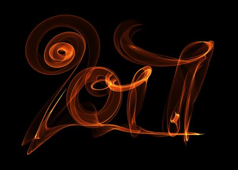 Happy new year 2017 isolated numbers lettering written with fire flame or smoke on black background.