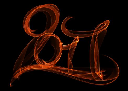 Happy new year 2017 isolated numbers lettering written with fire flame or smoke on black background.