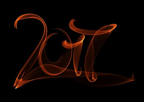 Happy new year 2017 isolated numbers lettering written with fire flame or smoke on black background.