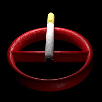 No smoking sign with cigarette on a black background - 3d rendering