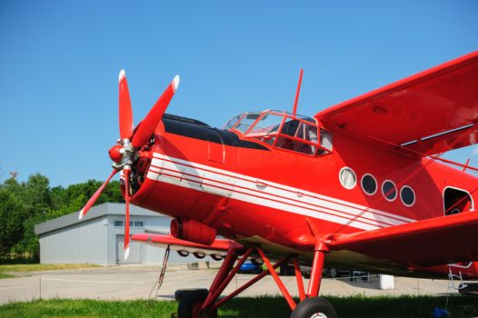 red old airplanes on takeoff in Museum park