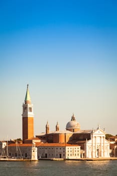 Panoramic view during sunset on San Giorgio Maggiore, Venice - Italy