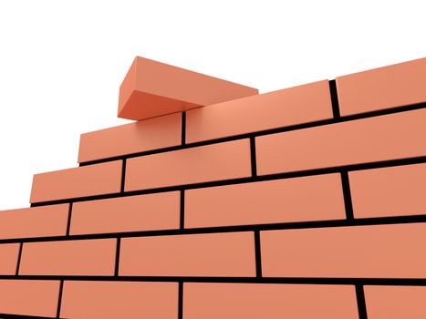 Illustration of brick wall. Concept of building and construction. 3d render
