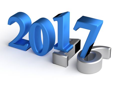 Color numbers of New Year 2017 over grey old 2016. 3d rendering