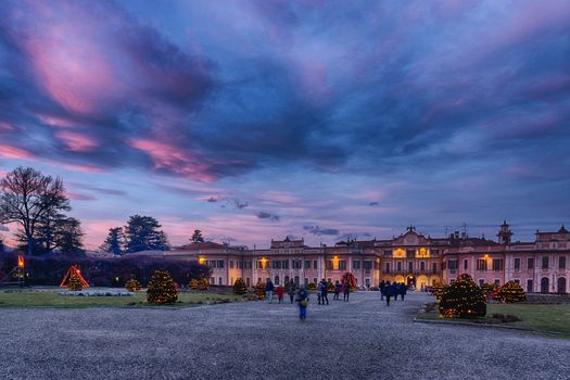 Christmas lights in the public gardens of Estense Palace, Varese