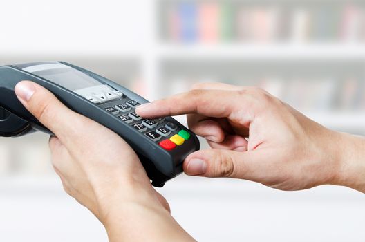 Credit card swipe through terminal for sale in store