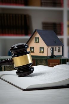 Law gavel and house loan concept. law auction gavel legal loan mortgage justice sold composition