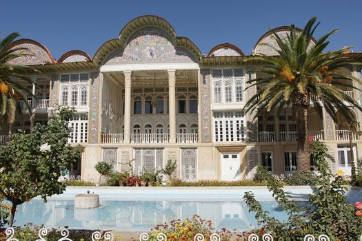 SHIRAZ, IRAN - OCTOBER 7, 2016: Beautiful palace within the Eram Garden on October 7, 2016 in Shiraz, Iran, Asia