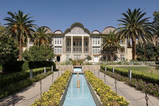 SHIRAZ, IRAN - OCTOBER 7, 2016: Beautiful palace within the Eram Garden on October 7, 2016 in Shiraz, Iran, Asia