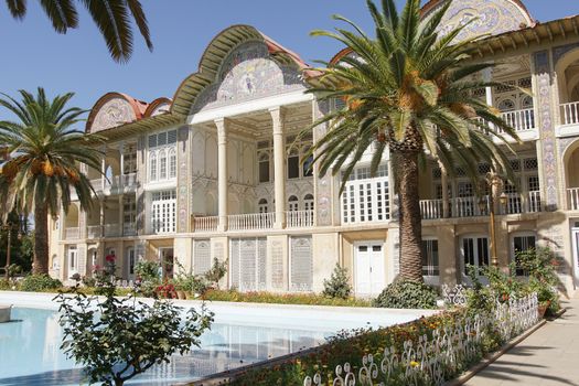 SHIRAZ, IRAN - OCTOBER 7, 2016: Beautiful palace within the Eram Garden on October 7, 2016 in Shiraz, Iran, Asia