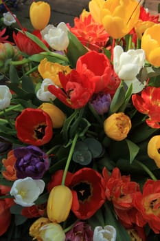 Tulip bouquet in yellow, red and orange