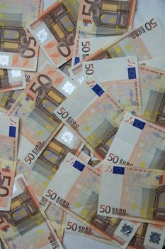 A stack of 50 euro banknotes, european currency