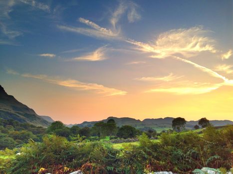 Magnificent sunset over a mountain range