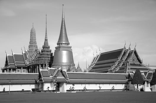 Wat Phra Kaew, Temple of the Emerald Buddha, Bangkok, Thailand - Black and White