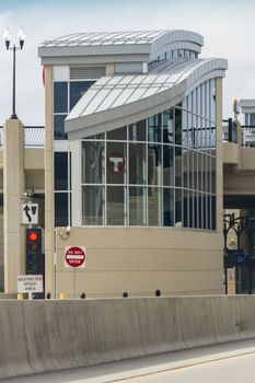 Minneapolis, MN - June 22, 2013: A light rail stop on Highway 35W in Minneapolis, Minnesota