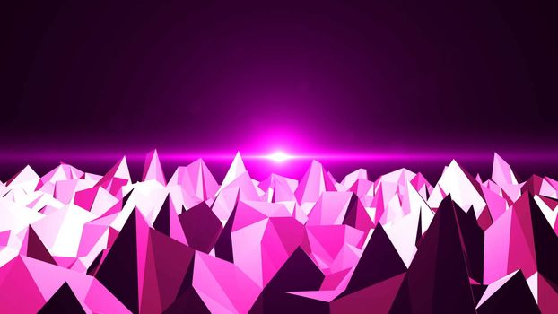 Low Poly Mountain Landscape. Digital background with flares.