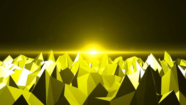 Low Poly Mountain Landscape. Digital background with flares.