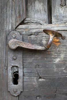 Detail of old iron door handle at Buchlov Castle