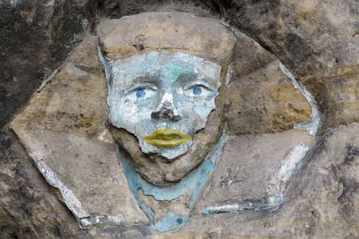 Rock relief - the face of the Sphinx - carved into the sandstone cliffs in the pine forest above the village Zelizy in the district Melnik, Czech republic. It is the works of sculptor Vaclav Levy, who created in the period 1841-1846.